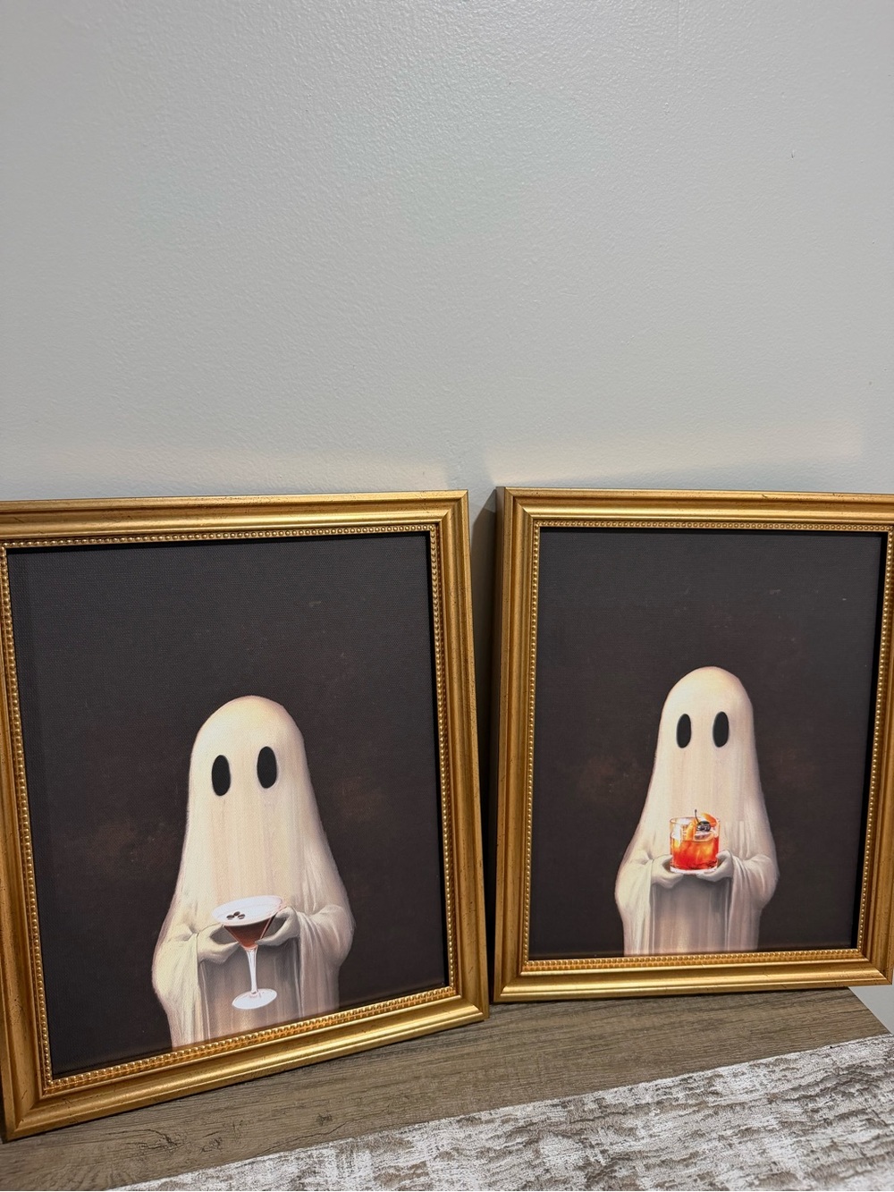 Halloween Ghost Holding Orange Whisky Drink Wall Art